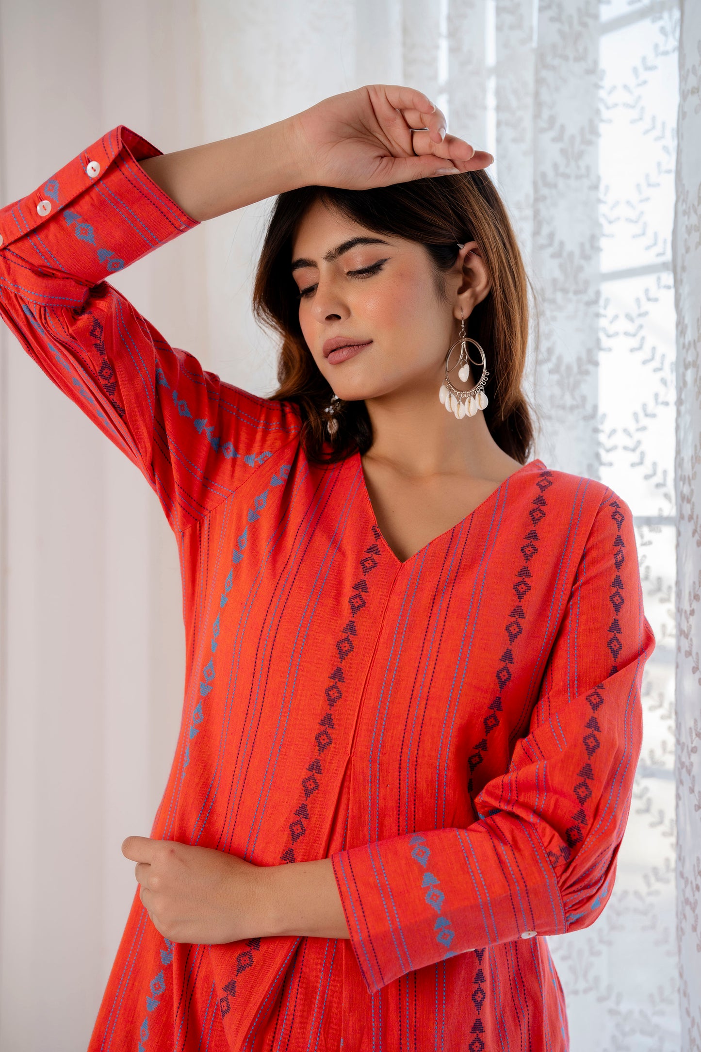 Burnt Orange Hand-weaved Kurta Set