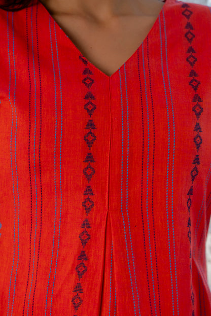 Burnt Orange Hand-weaved Kurta Set