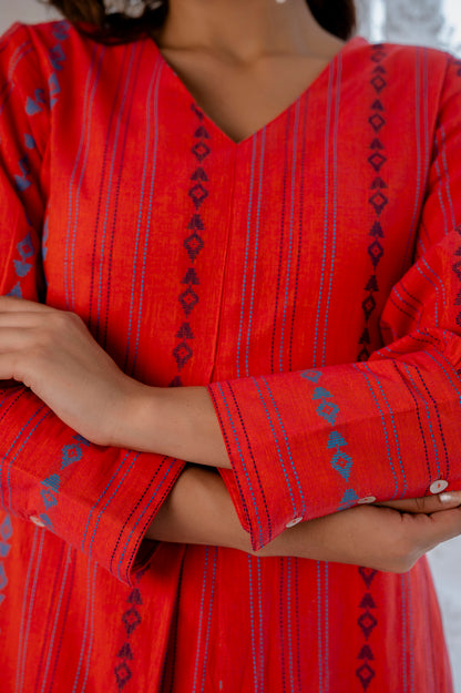 Burnt Orange Hand-weaved Kurta Set