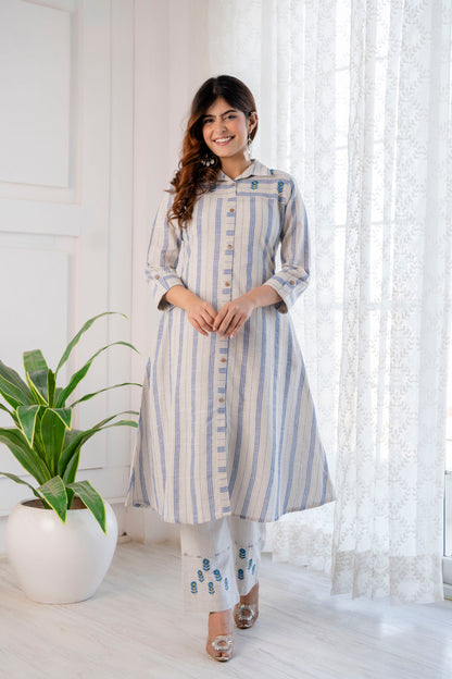 Grey Embroidered Handloom Kurta Set