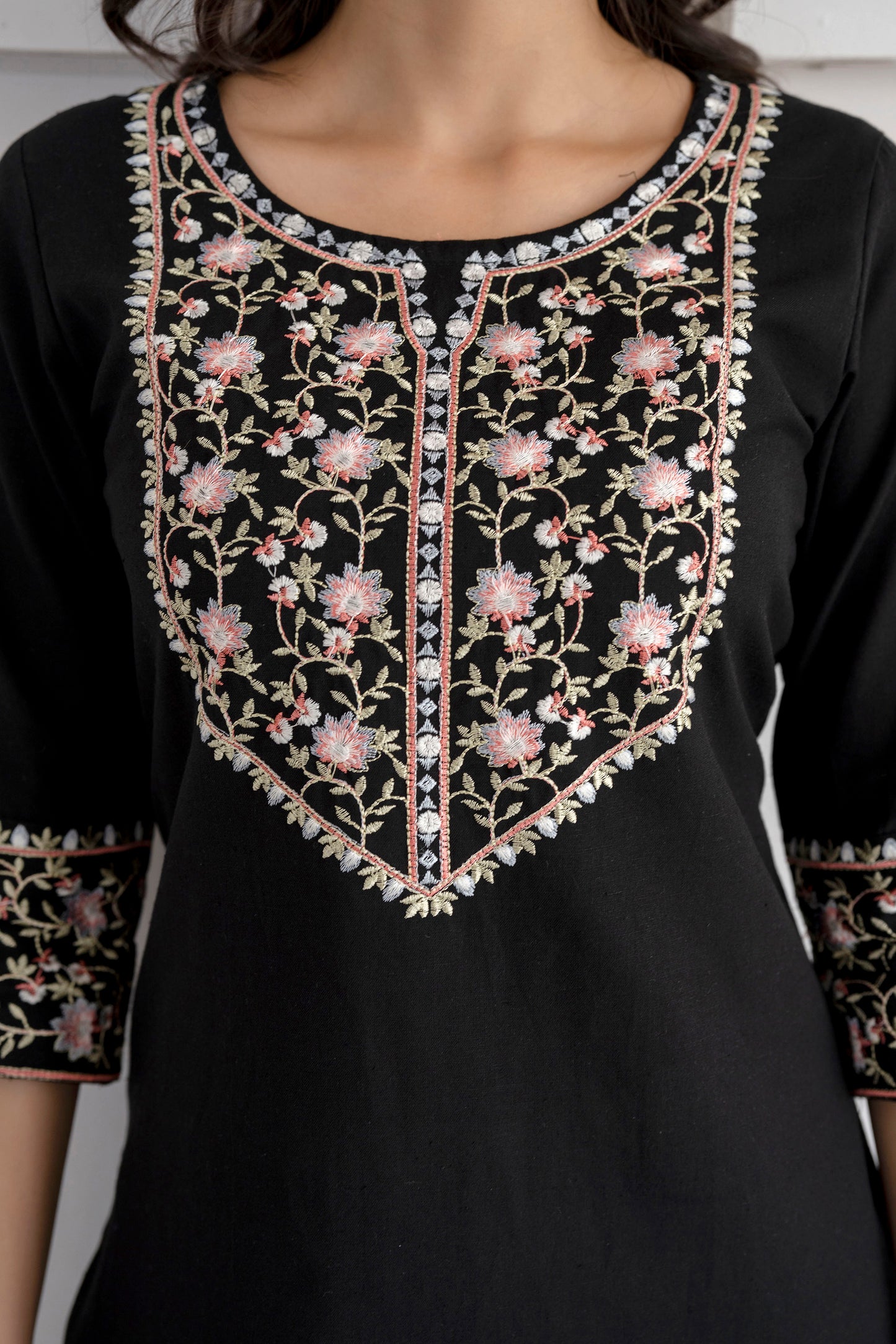 Black Flex Embroidered Cotton Flex Kurta