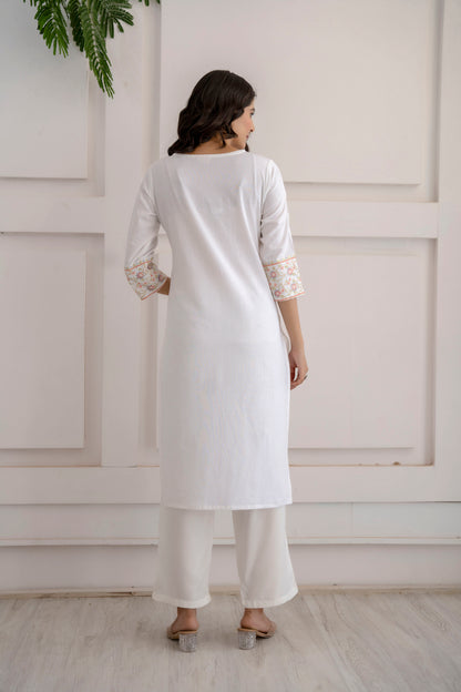 White Flex Multi Embroidered Kurta