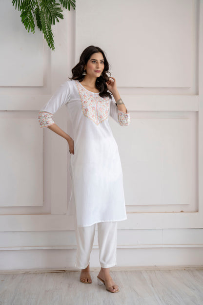 White Flex Multi Embroidered Kurta