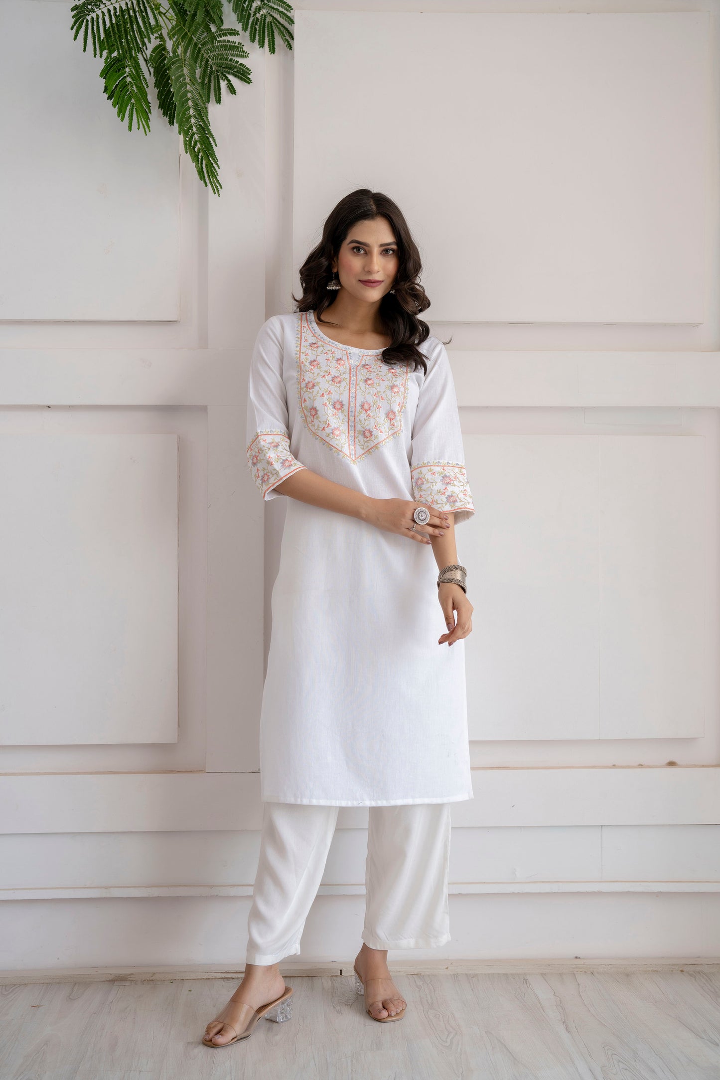 White Flex Multi Embroidered Kurta