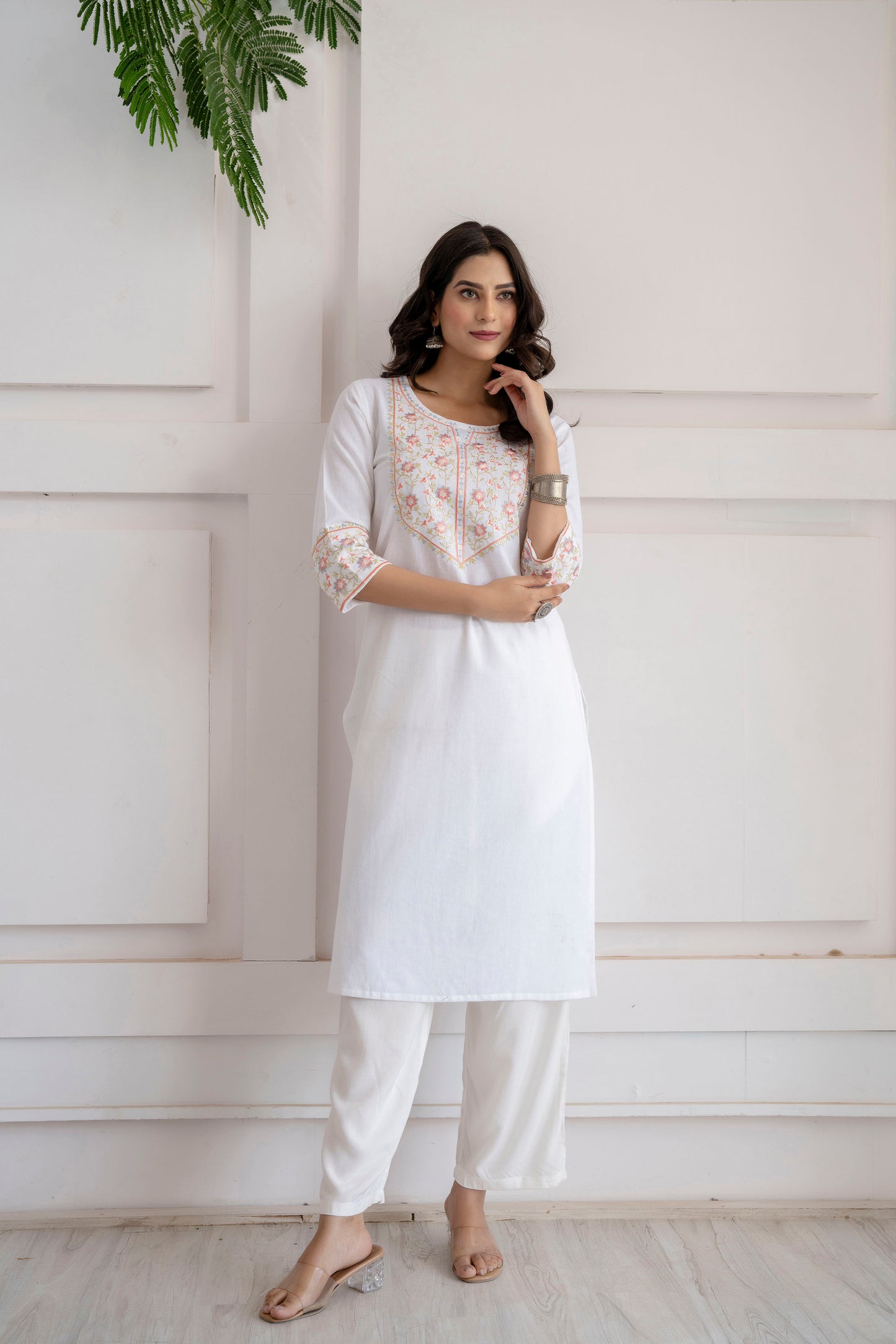 White Flex Multi Embroidered Kurta