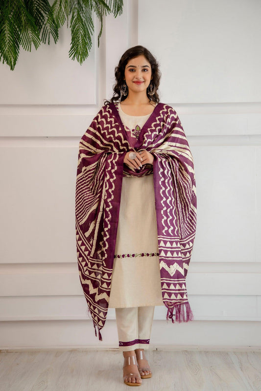 Natural Flex Wine Dupatta Set