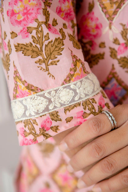 Pink Printed Cotton Kurta