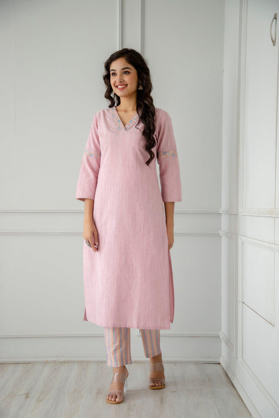 Purple - Handloom Cotton Mirror Work Straight Mangalagiri Kurta 06