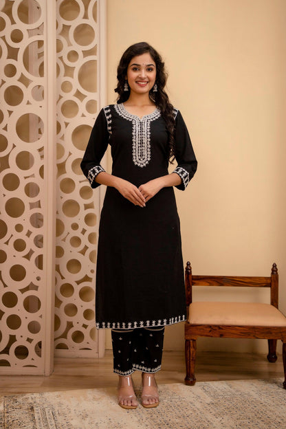 Black Dori Embroidered Flex Suit Set