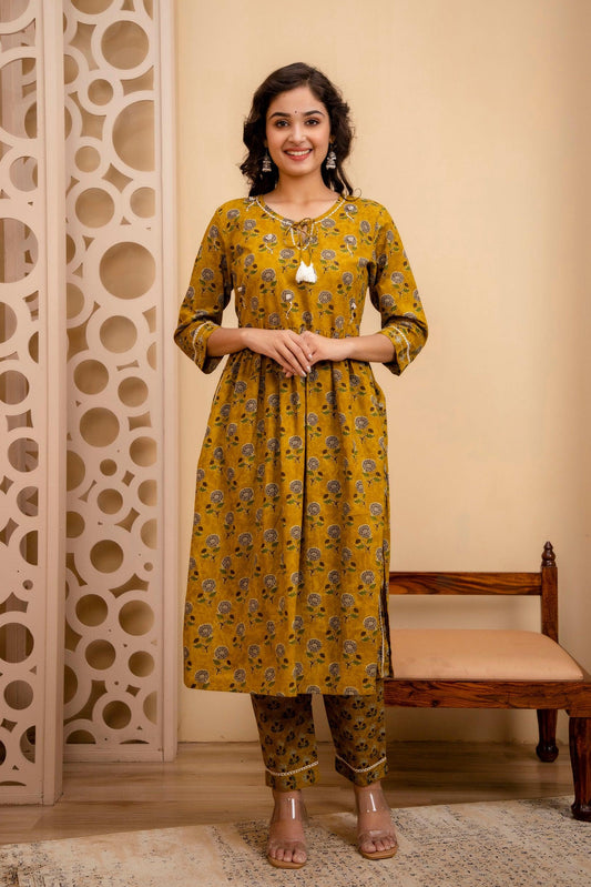 Nyra Cut Mustard Yellow High Slit Kurta Pant Set