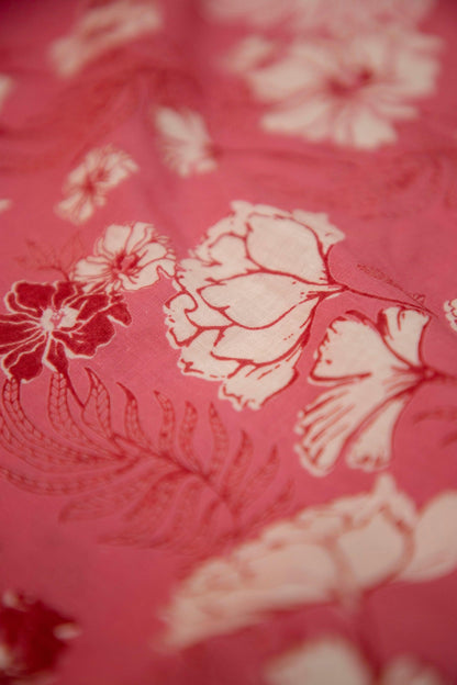 Rose Pink Printed Cotton Angarkha Kurta Pant Dupatta Set
