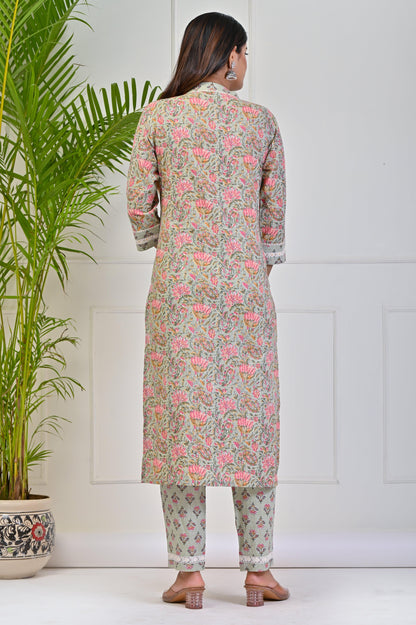 Printed Green Kurta Pant Set