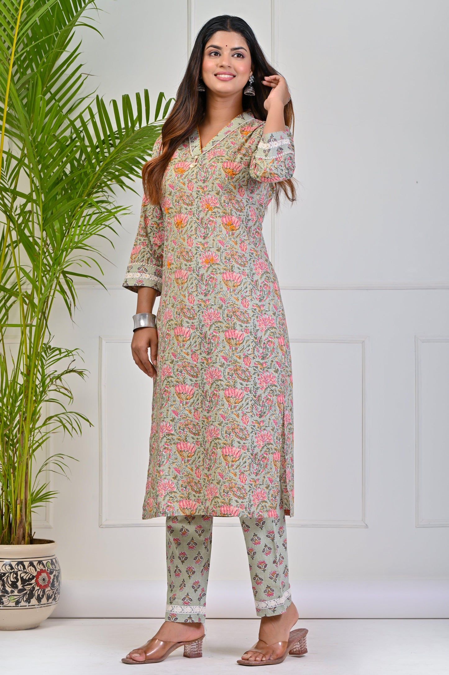 Printed Green Kurta Pant Set