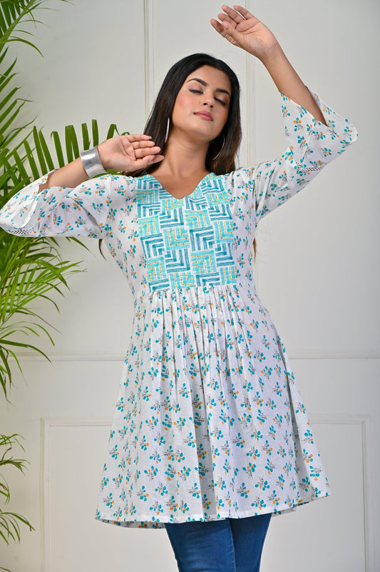 Sky Blue Printed Cotton Tunic