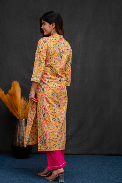 Yellow Printed Kurta Pant Set