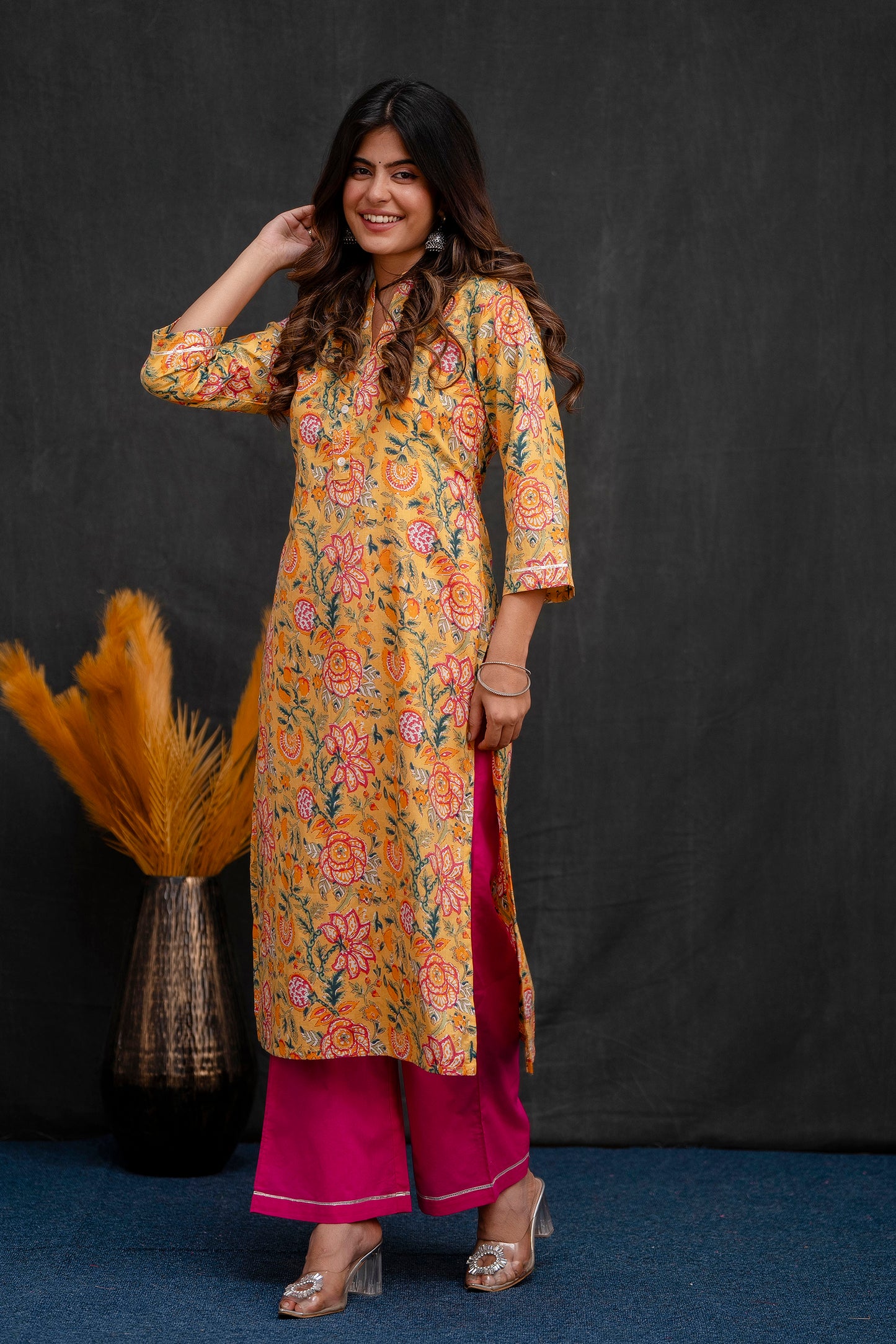 Yellow Printed Kurta Pant Set