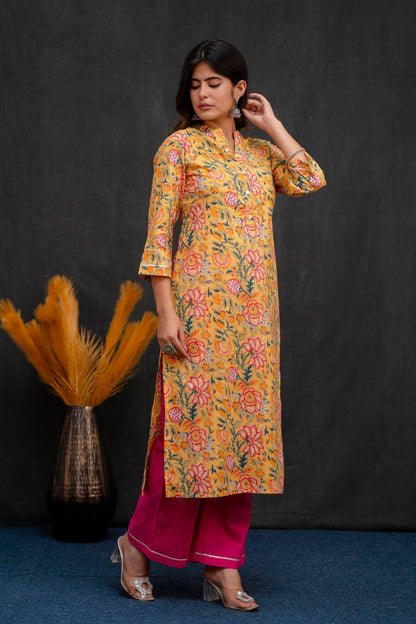 Yellow Printed Kurta Pant Set