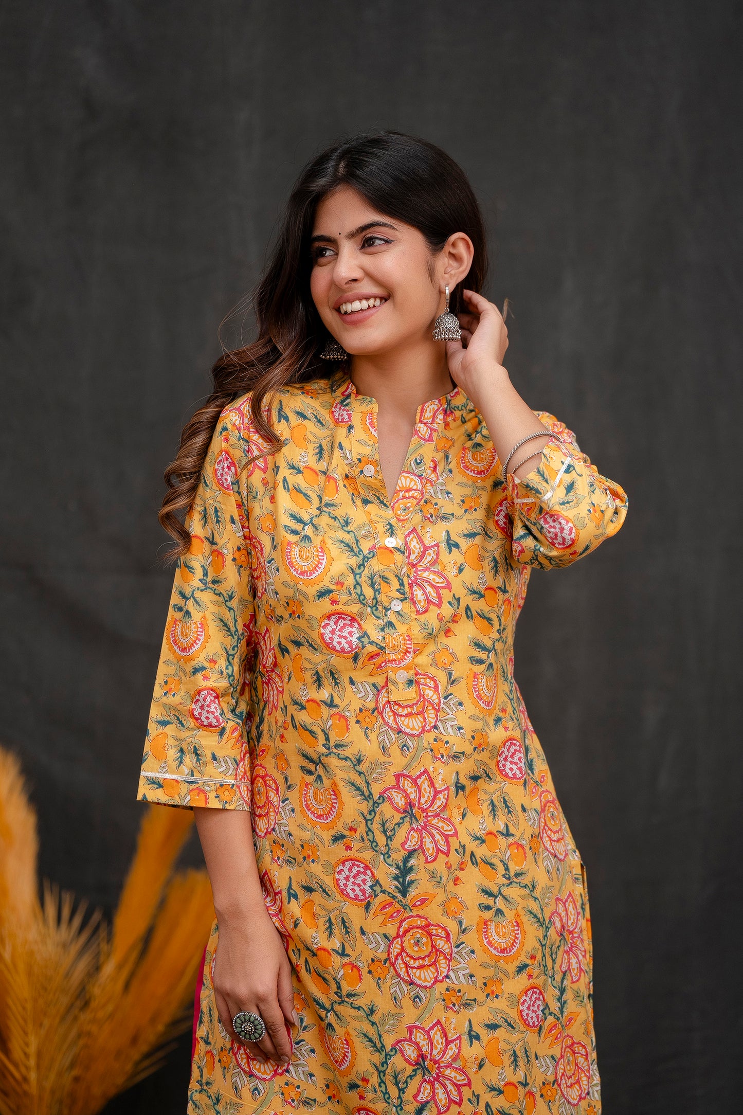 Yellow Printed Kurta Pant Set