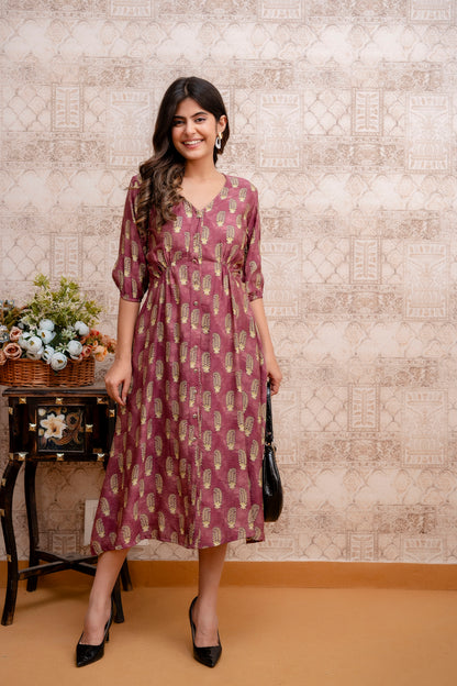 Maroon Muslin Long Dress