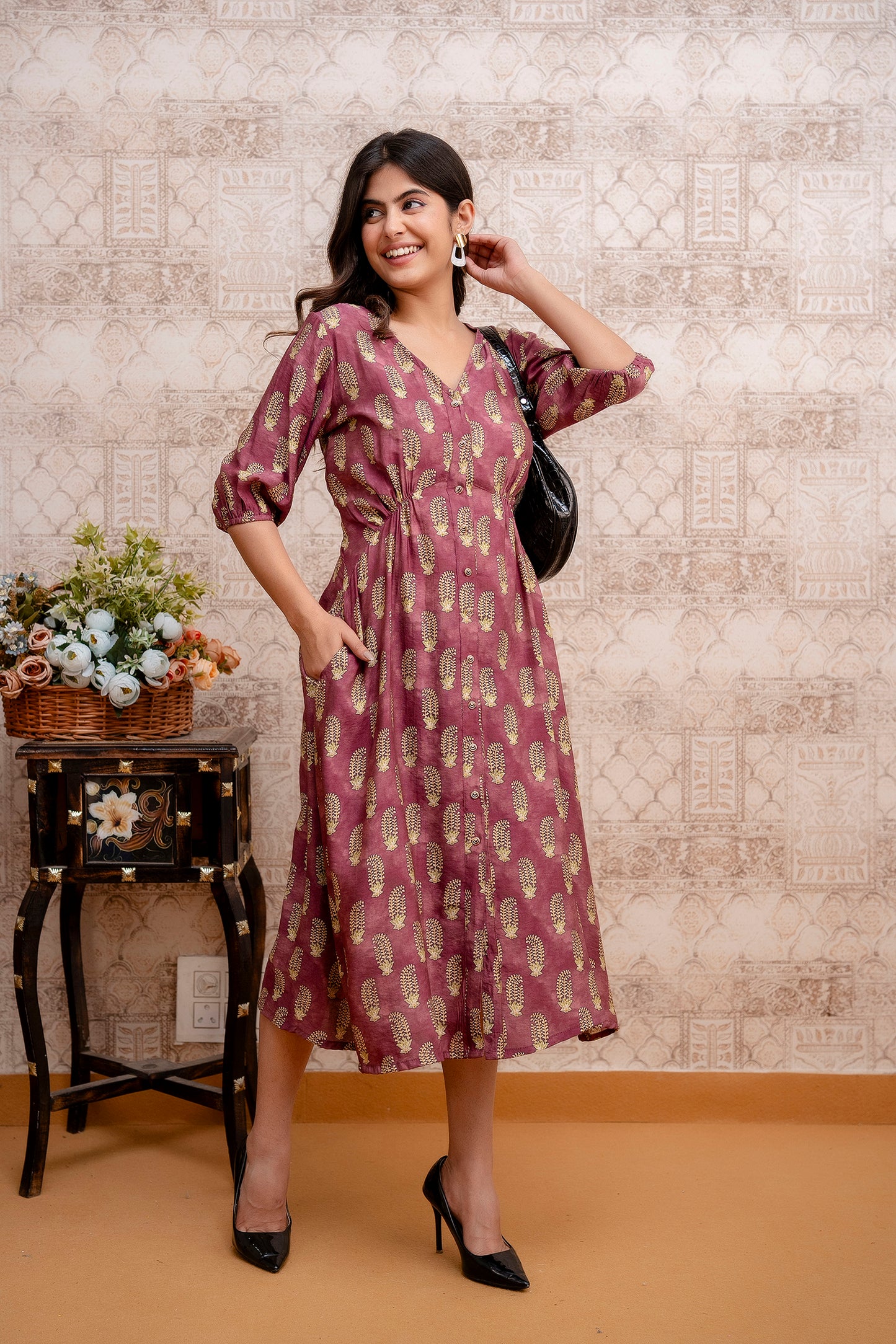 Maroon Muslin Long Dress