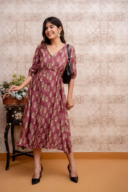 Maroon Muslin Long Dress