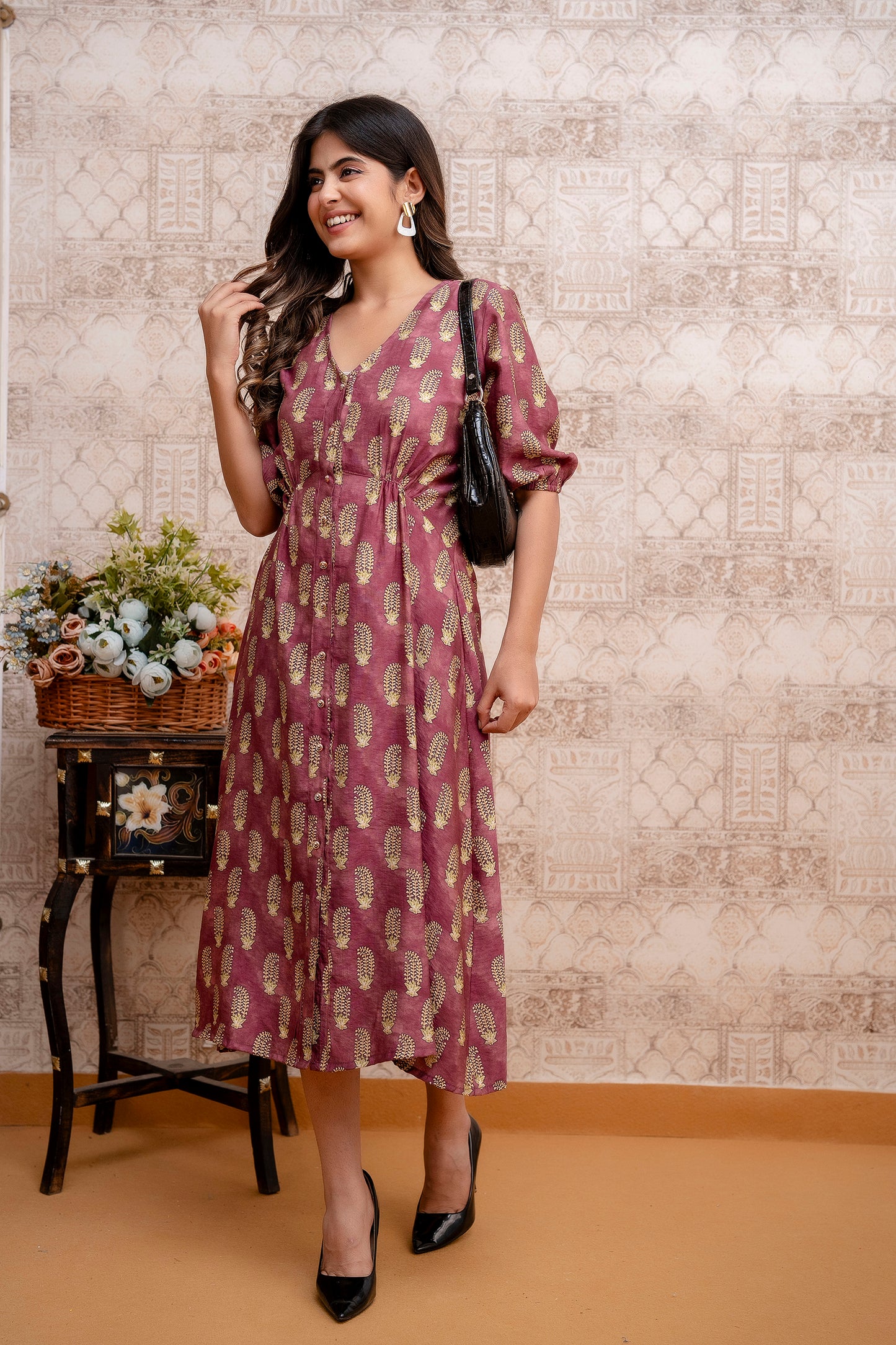 Maroon Muslin Long Dress