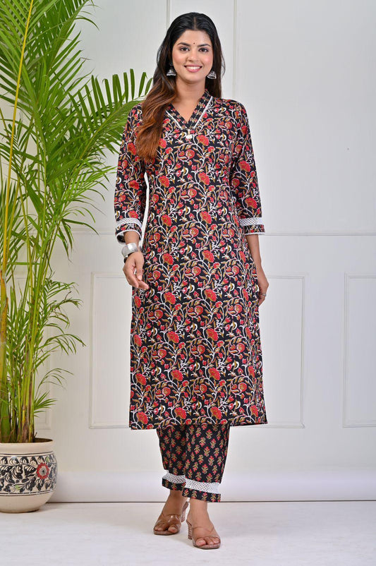 Printed Black Kurta Pant Set