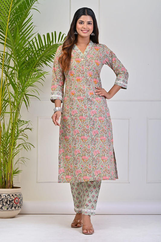 Printed Green Kurta Pant Set